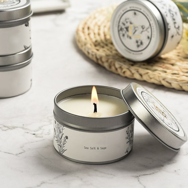 Candle manufacturer private label gray scented travel candle tin customized packaging and label